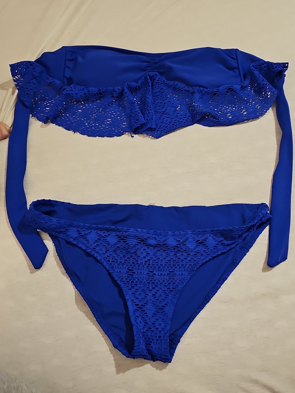 American Eagle Outfitters Crochet Trim Bandeau Bikini - Blue Excellent Condition